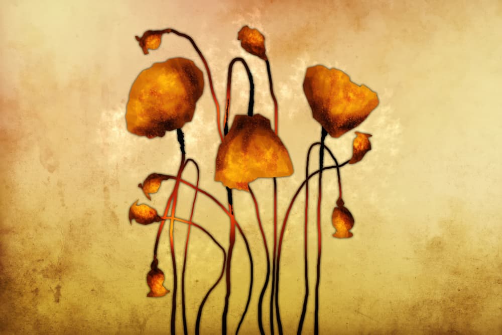 Golden Abstract Poppies by Rafal Kulik — canvas wall art