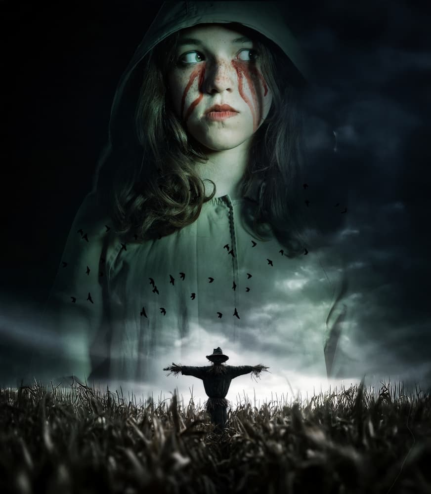 Hooded Girl Bloody Tears by Lee Kershaw — canvas wall art
