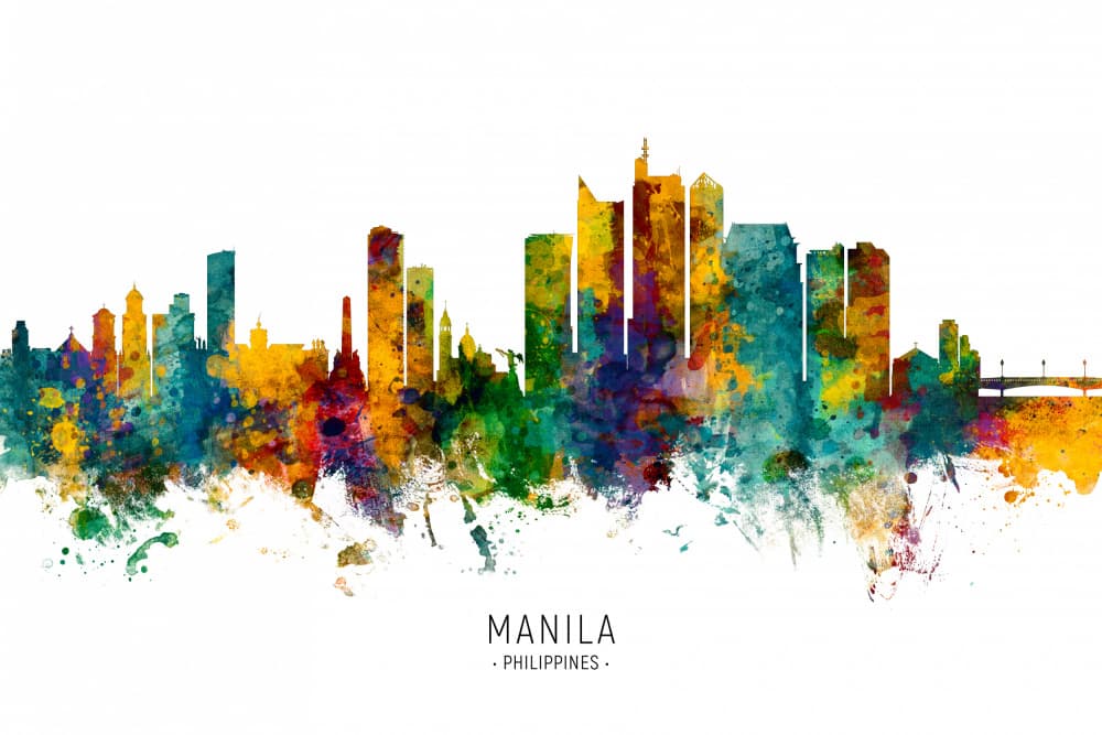 Colorful Manila Skyline by Michael Tompsett — canvas wall art