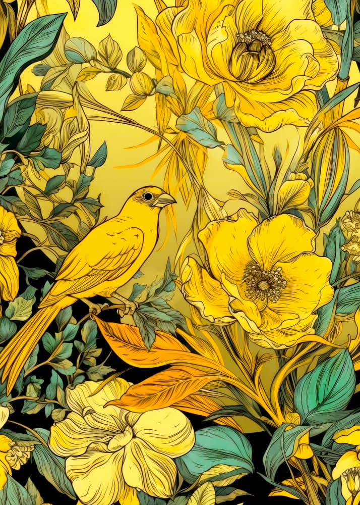 Golden Bird and Botanicals by Justyna Jaszke — canvas wall art