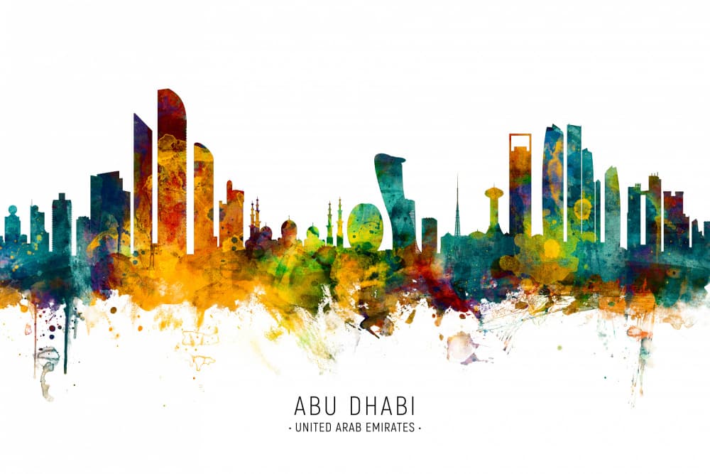 Colorful Abu Dhabi Skyline by Michael Tompsett — canvas wall art