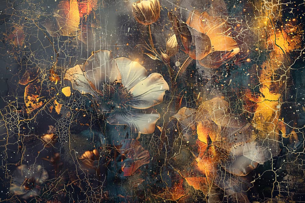 Cracked Gold Flowers by Rafal Kulik — canvas wall art