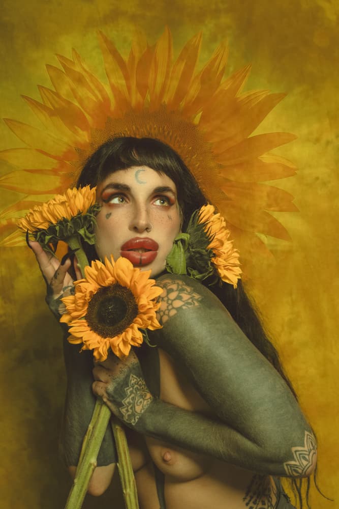 Sunflower Woman Portrait by Eddie Kavanagh — canvas wall art