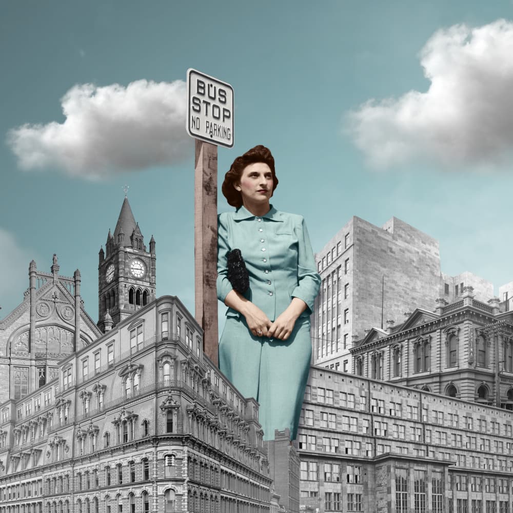 Vintage Woman Cityscape by Marja van den Hurk — canvas wall art