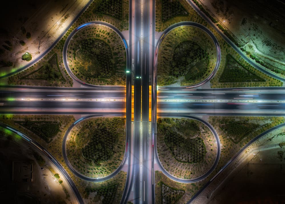 Glowing Night Interchange by Faisal ALnomas — canvas wall art