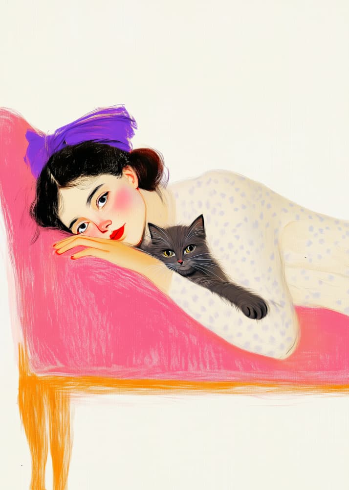 Cozy Woman and Cat by Justyna Jaszke — canvas wall art