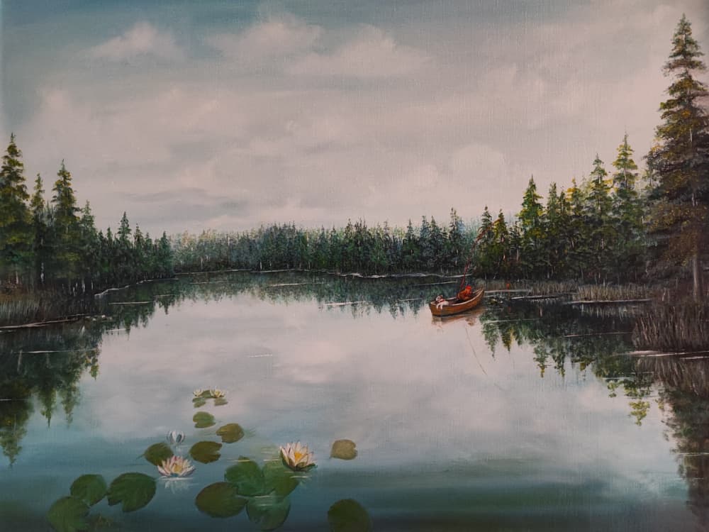 Quiet Lake Fishing by Annette Armitage — canvas wall art