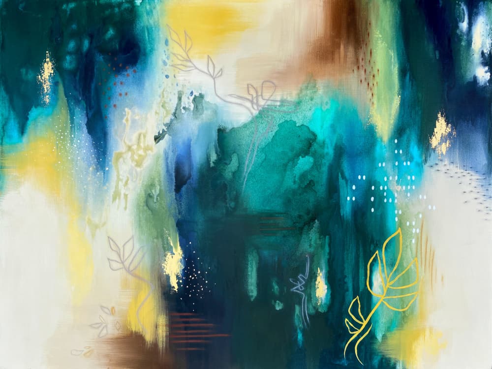 Organic Teal Gold Abstract by Alyson Storms — canvas wall art