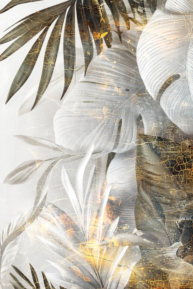 Golden Tropical Leaves by Rafal Kulik — canvas wall art