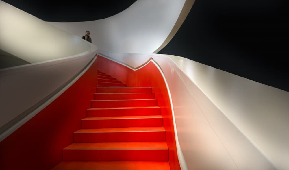 Vibrant Red Staircase by Stephan Rückert — canvas wall art