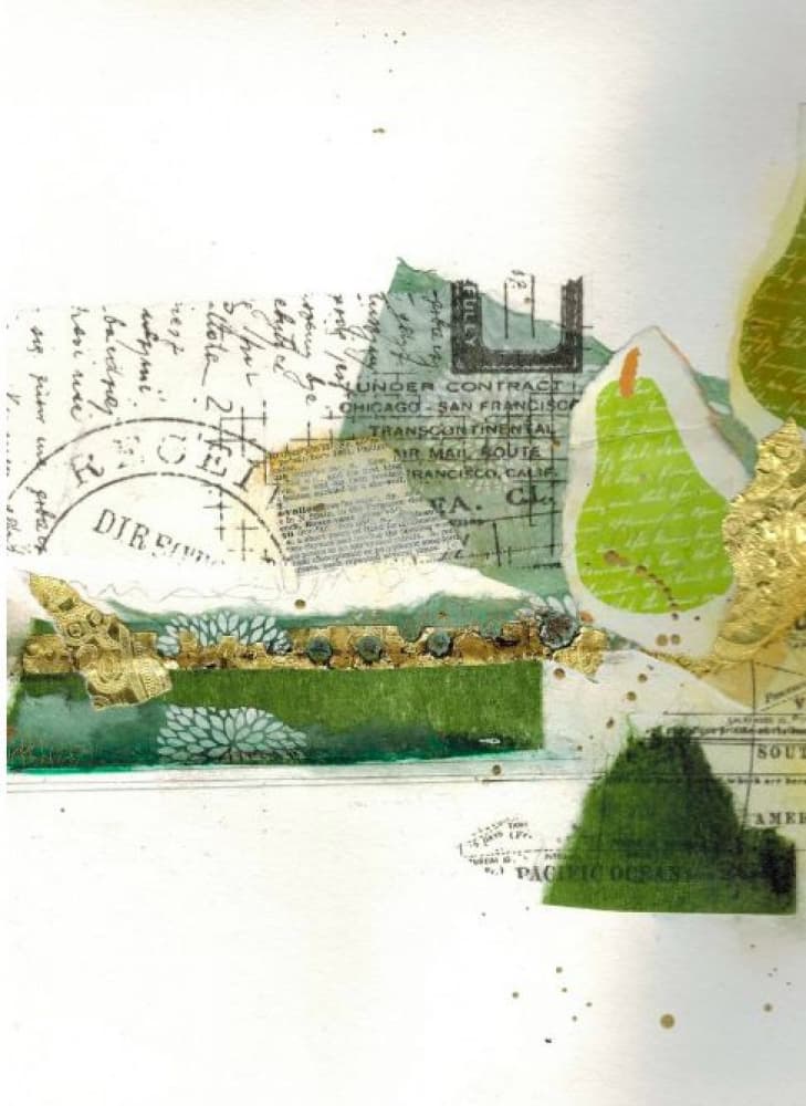 Green Pear Collage by Deb Chaney — canvas wall art