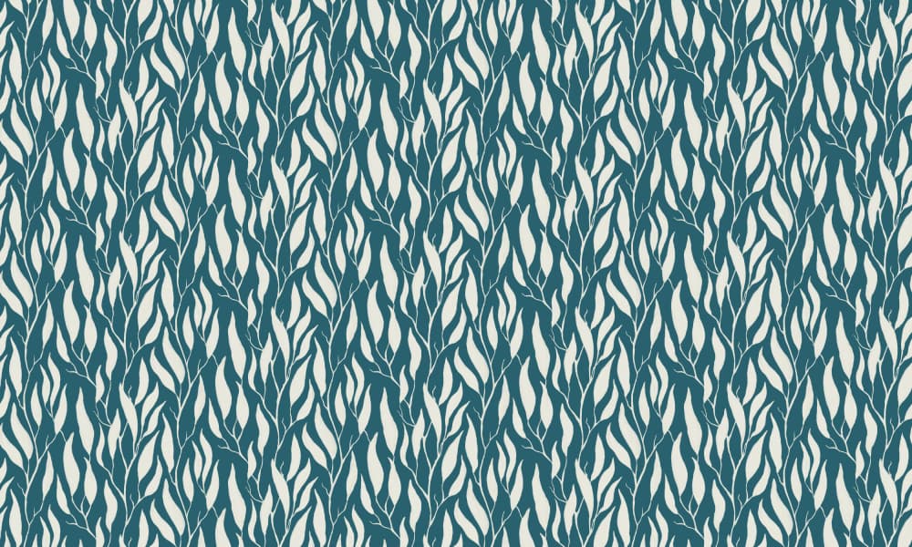 Flowing Teal Leaves by VOLHA RAMANCHUK — canvas wall art