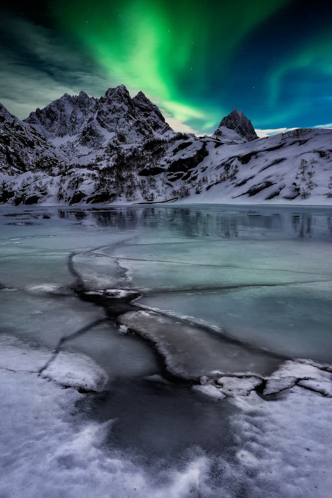 Northern Lights Mountain Lake by David Martin Castan — canvas wall art