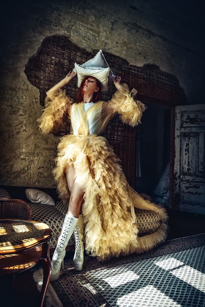 Golden Ruffles Fashion by Ruslan Bolgov — canvas wall art