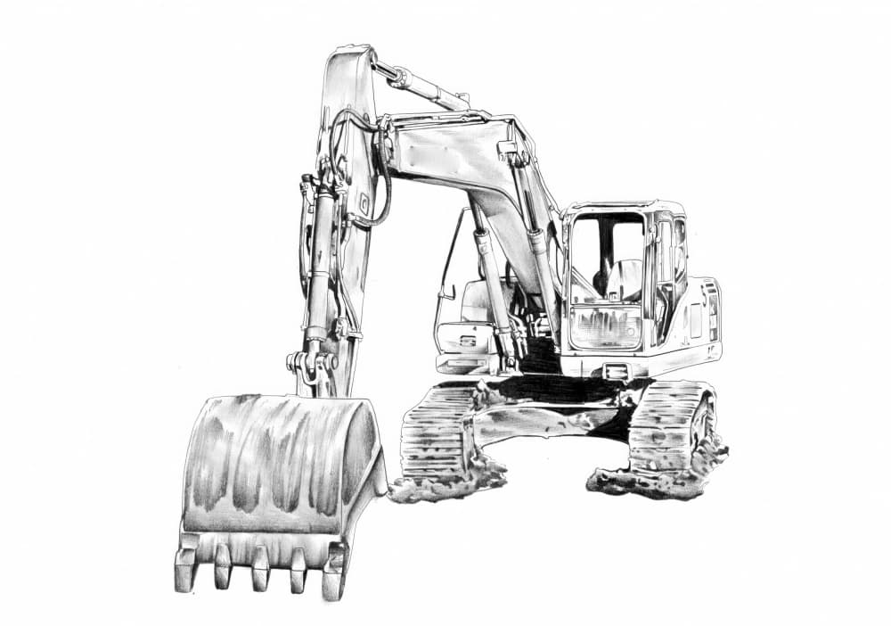 Heavy Excavator Sketch by Kulik — canvas wall art