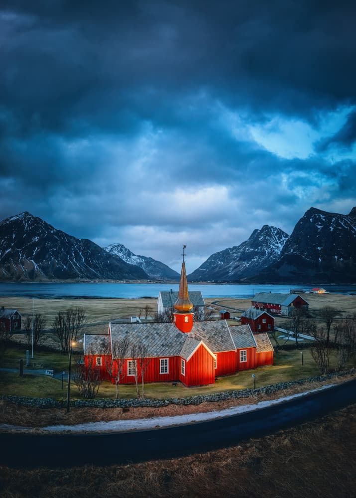 Dramatic Fjord Church by Bartolome Lopez — canvas wall art