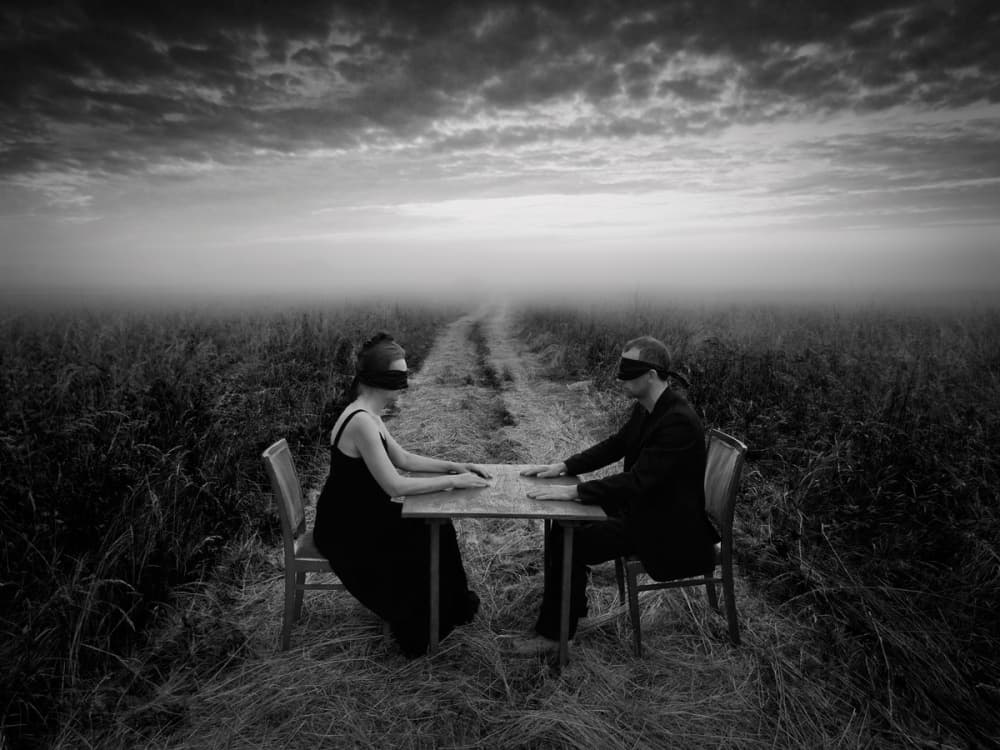 Blindfolded Couple Meeting by Leszek Paradowski — canvas wall art