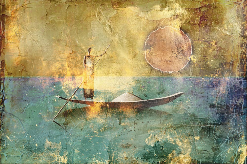 Solitary Boat Golden Sky by Rafal Kulik — canvas wall art