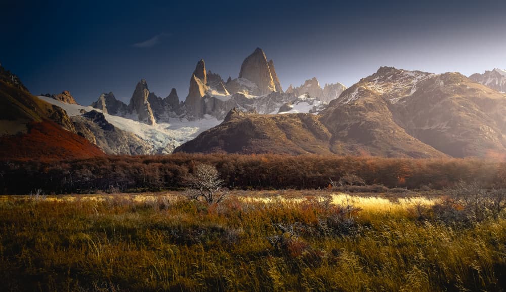 Golden Patagonia Peaks by Bing Li — canvas wall art