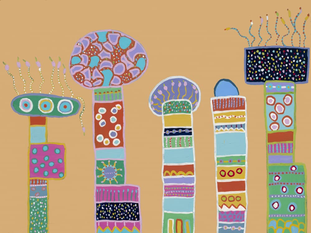 Colorful Whimsical Towers by Helen Joynson — canvas wall art