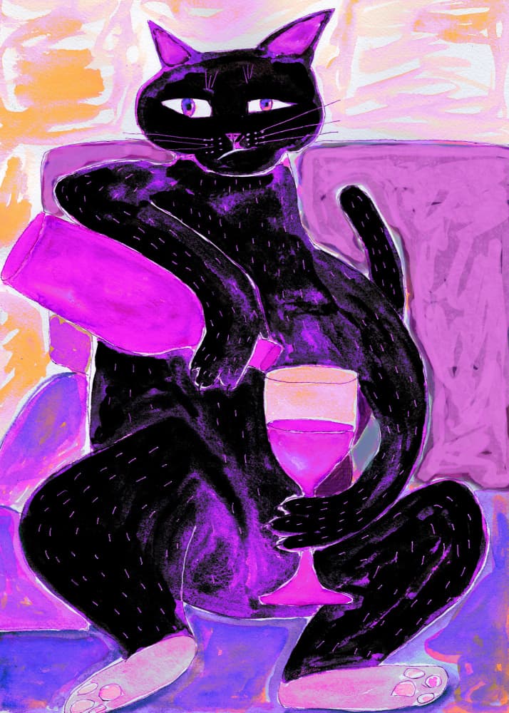 Black Cat Wine Night by Sharyn Bursic — canvas wall art