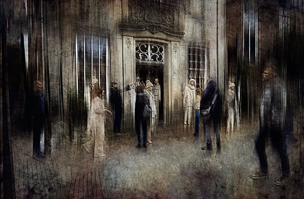 Mysterious Figures at Old Building by Jan van der Linden — canvas wall art