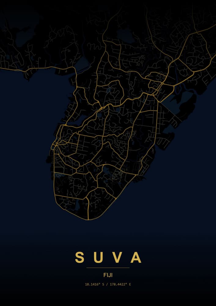 Suva City Night Map by HUGO — canvas wall art