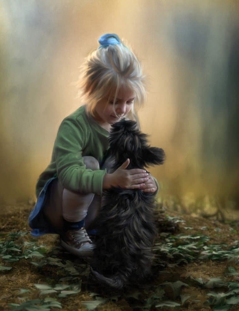 Little Girl And Dog by Charlaine Gerber — canvas wall art