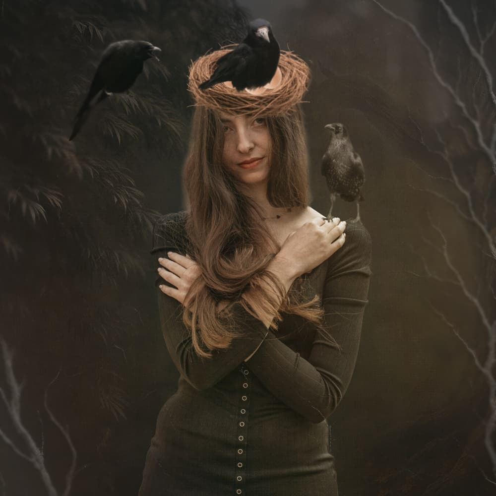 Mysterious Woman and Crows by Ewa Całkosińska-Kajzer — canvas wall art