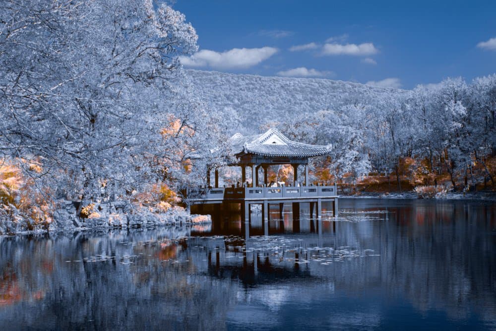 Frosted Lake Pavilion by UU — canvas wall art