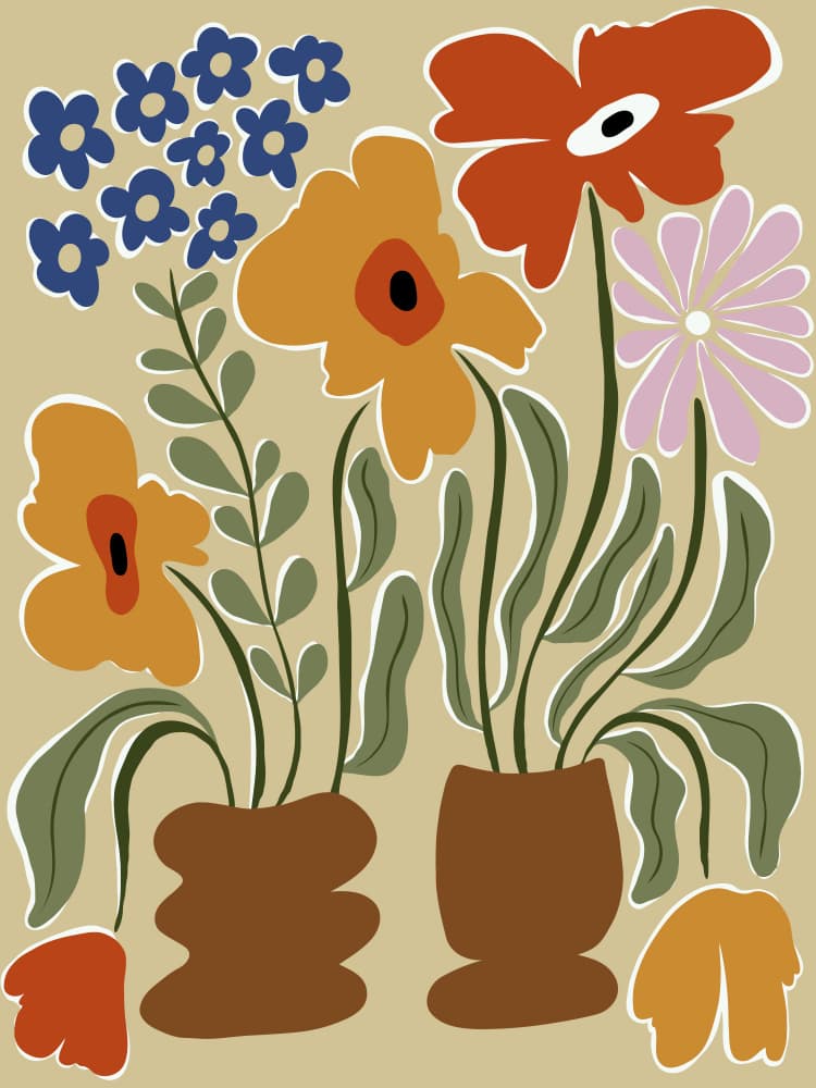 Colorful Potted Flowers by Miho Art Studio — canvas wall art