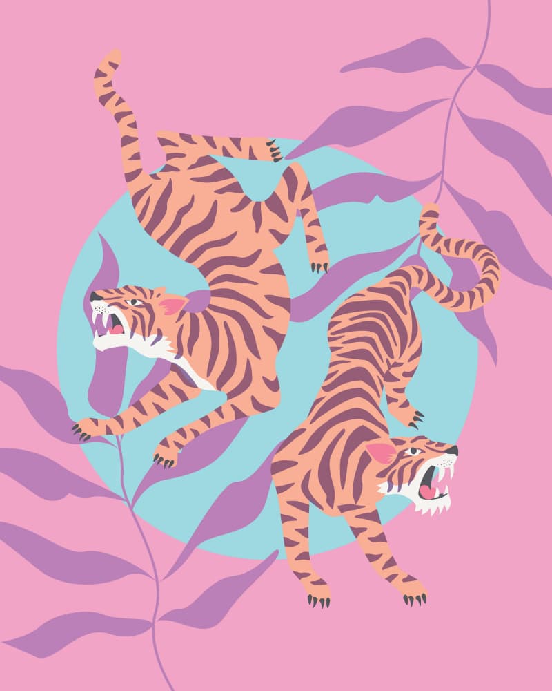 Dynamic Jungle Tigers by KsanaKalpa — canvas wall art