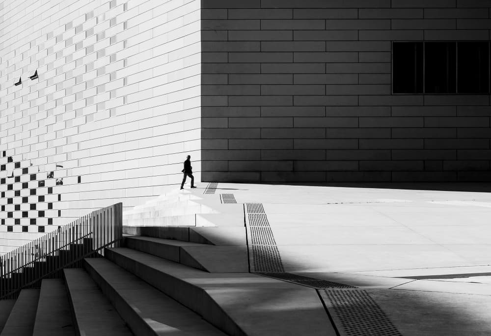 Man Walking Modern Architecture by Adolfo Urrutia — canvas wall art