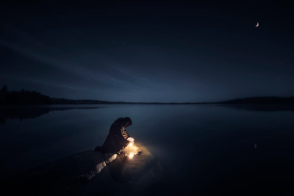 Solitary Lantern On Lake by Mika Suutari — canvas wall art
