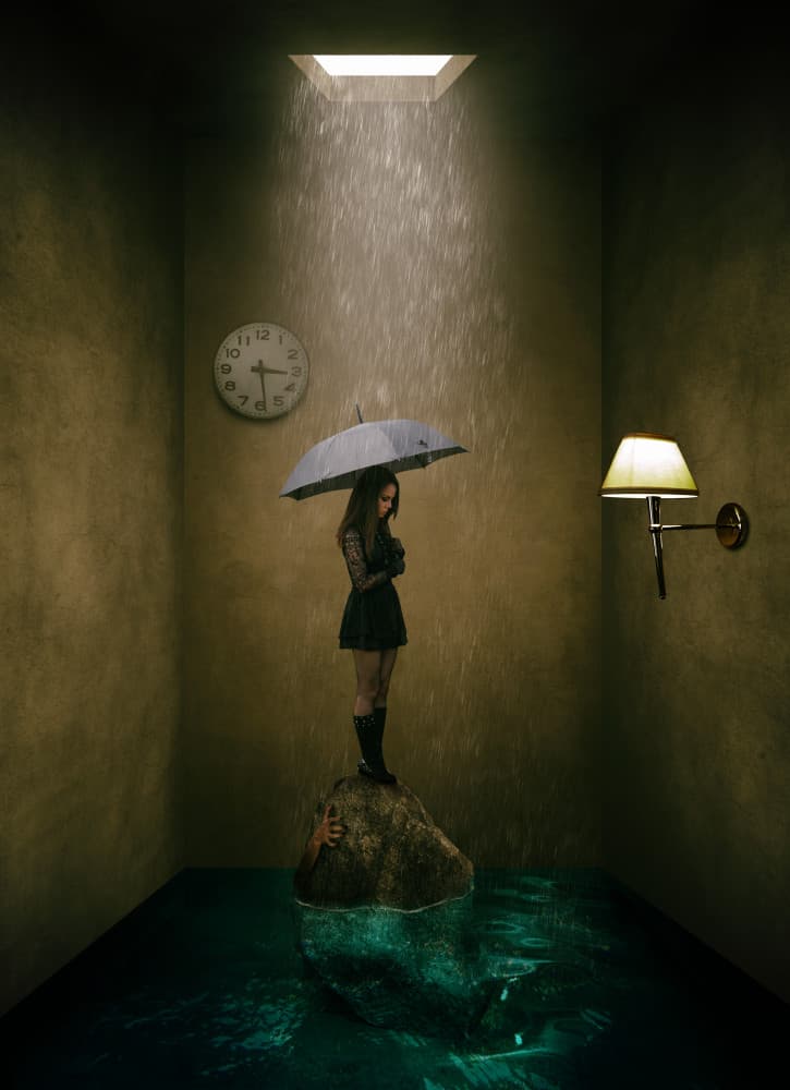 Girl Under Indoor Rain by Hari Sulistiawan — canvas wall art