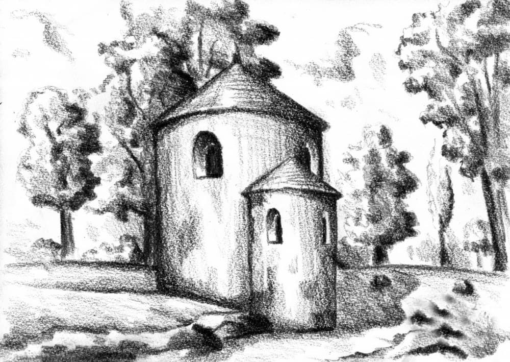 Rustic Chapel Sketch by Kulik — canvas wall art