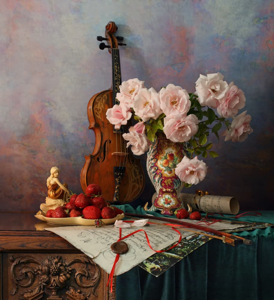 Romantic Violin Still Life by Andrey Morozov — canvas wall art