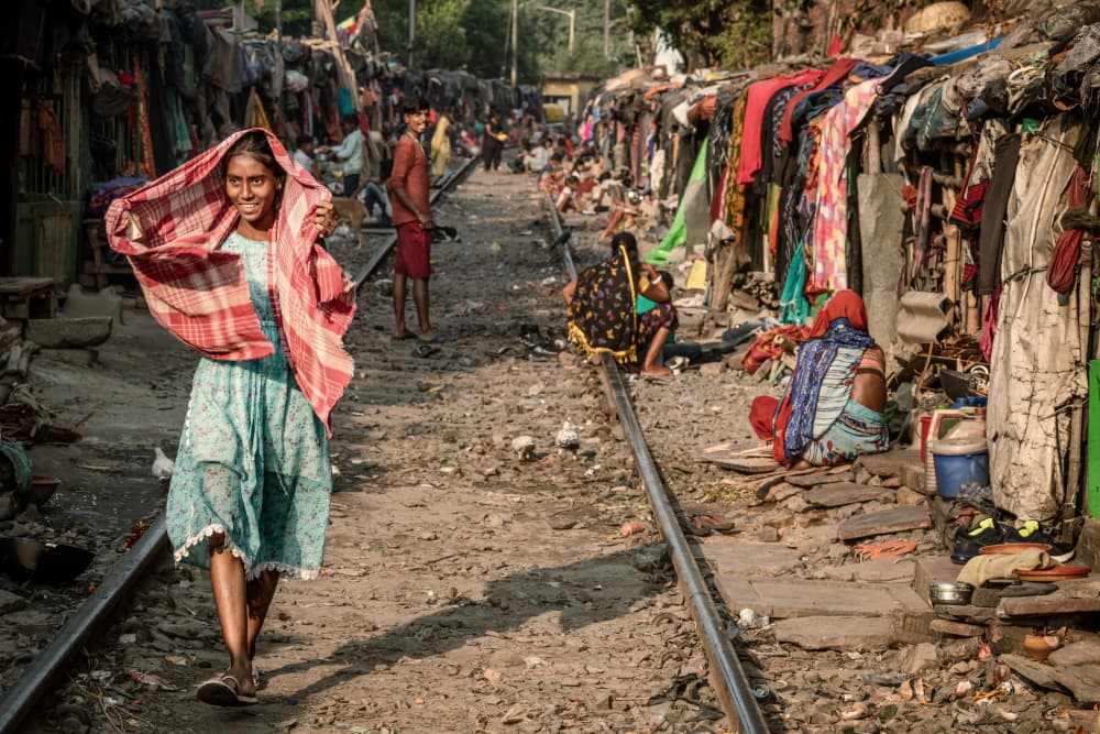 Smiling Girl Railway Tracks by Trevor Cole — canvas wall art