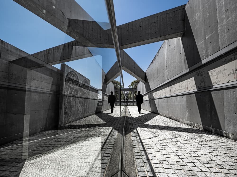 Reflected Men in Concrete Hall by IKUMI FUKAZAWA — canvas wall art