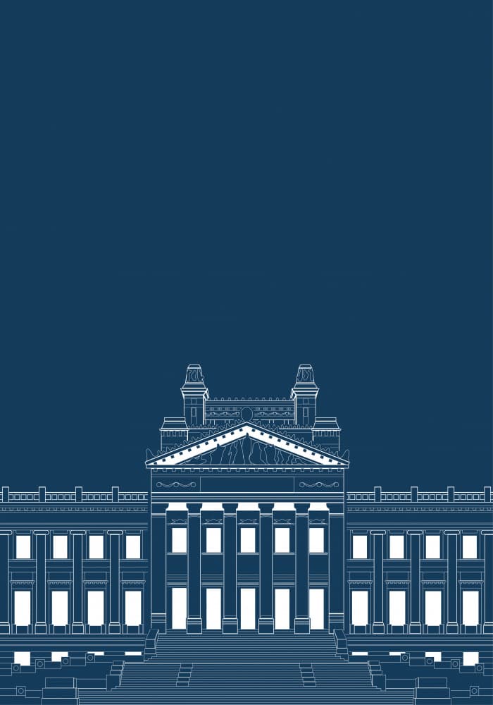 Classical Blueprint Building by zaglono — canvas wall art