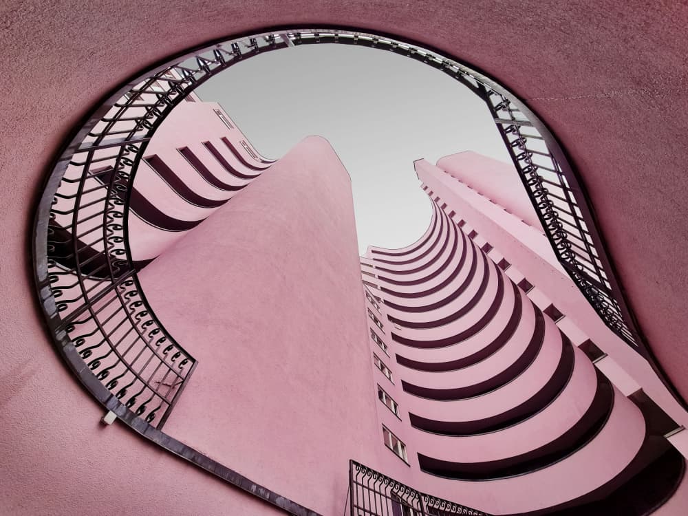 Pink Curved Architecture by Renate Reichert — canvas wall art