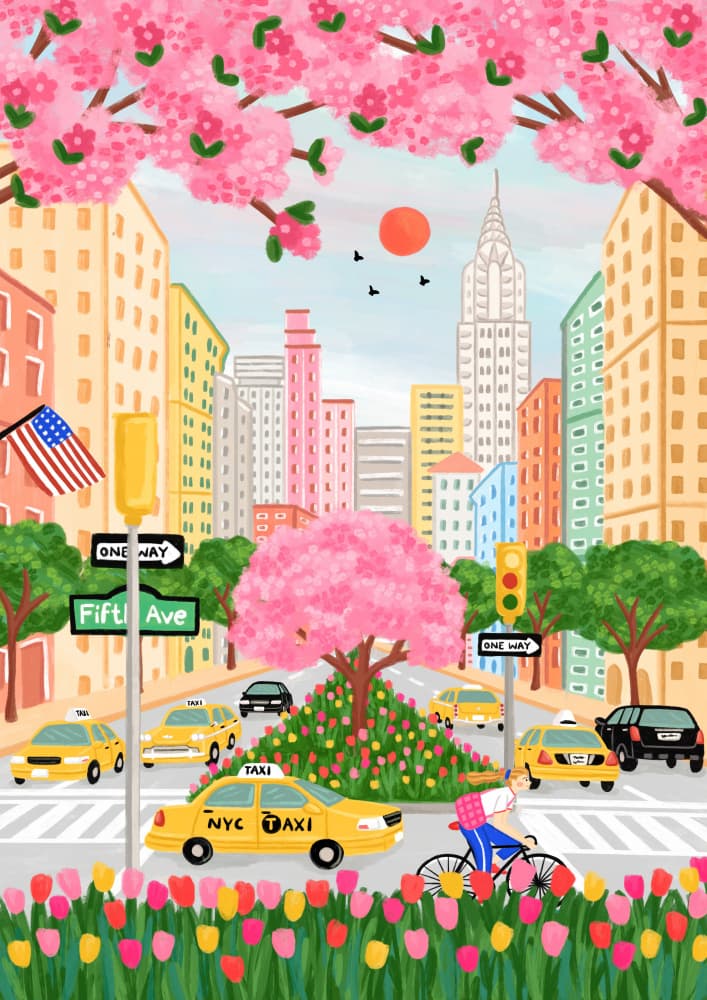 NYC Cherry Blossoms by Nidhi Kachhadiya — canvas wall art