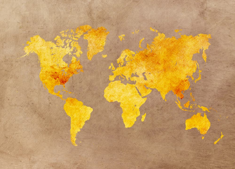 Golden Textured World Map by Justyna Jaszke — canvas wall art