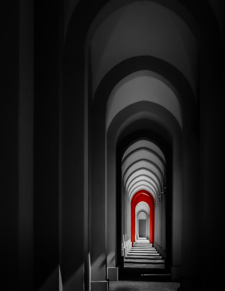 Red Arches Perspective by Andy Dauer — canvas wall art
