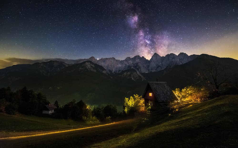 Starry Night Cabin by Ales Krivec — canvas wall art