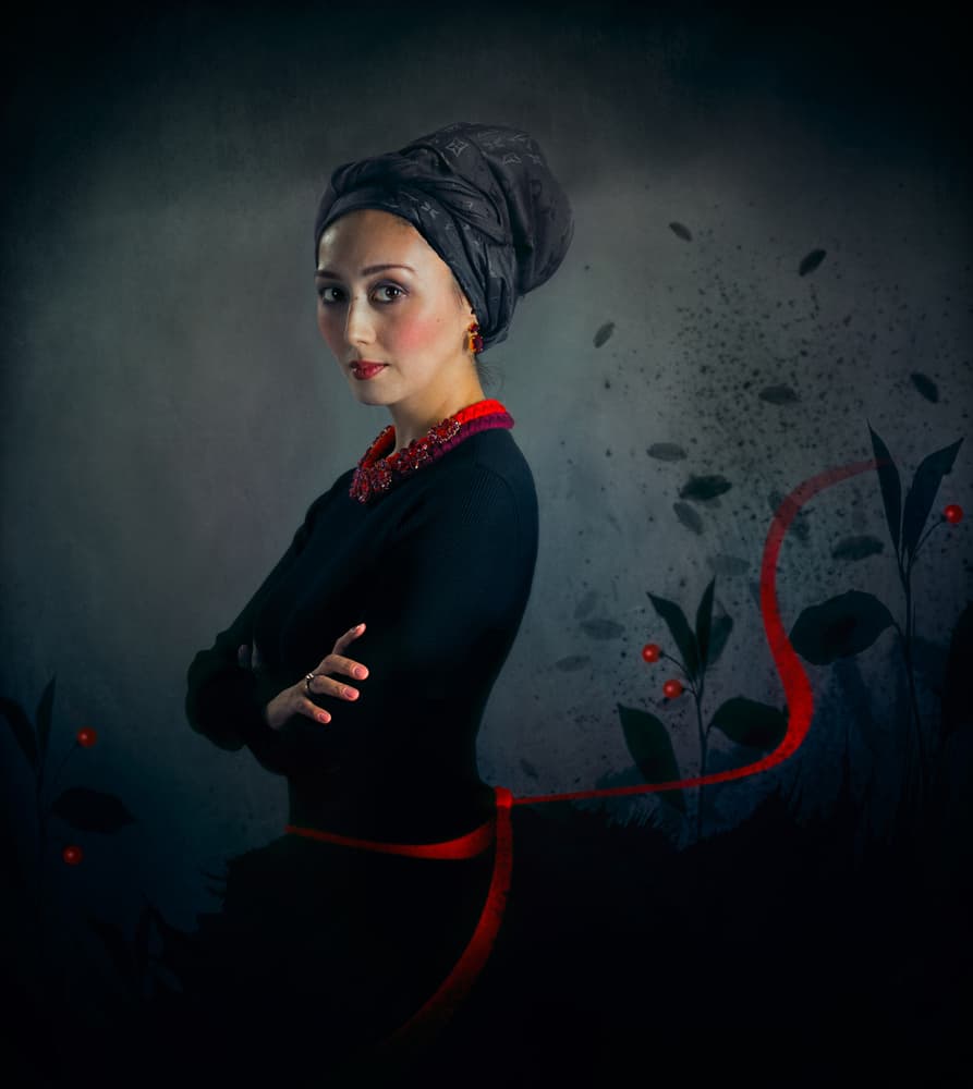 Elegant Woman Red Ribbon by Svetlana Melik-Nubarova — canvas wall art