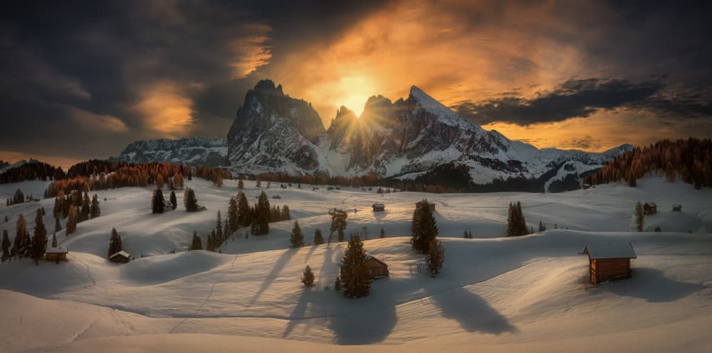 Golden Winter Mountain Sunrise by Krzysztof Browko — canvas wall art