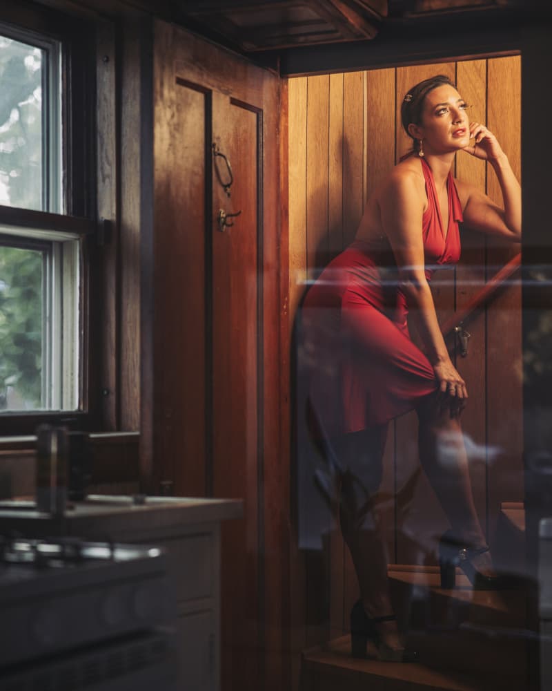 Red Dress Elegance by Tyler McAuley — canvas wall art