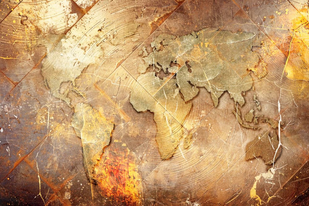 Vintage Textured World Map by Rafal Kulik — canvas wall art