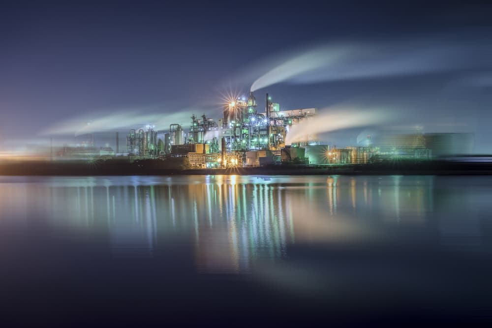 Night Factory Reflections by Tomoshi Hara — canvas wall art